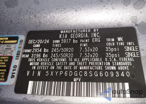 2025 Kia Telluride S from USA, damaged, VIN 5XYP6DGC8SG609340